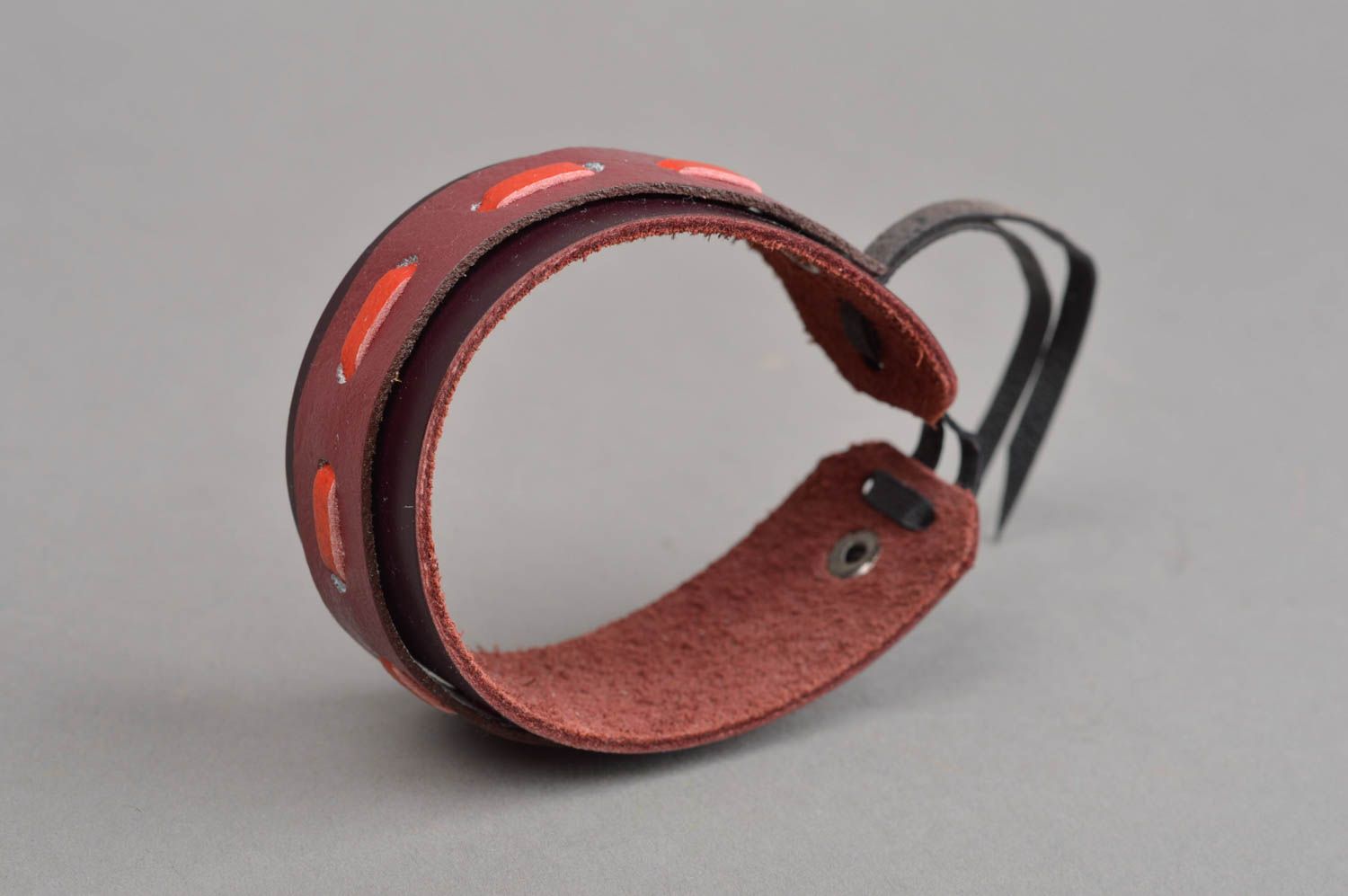 Bracelet cuir naturel Bijou fait main marron rouge Accessoire femme tendance photo 3