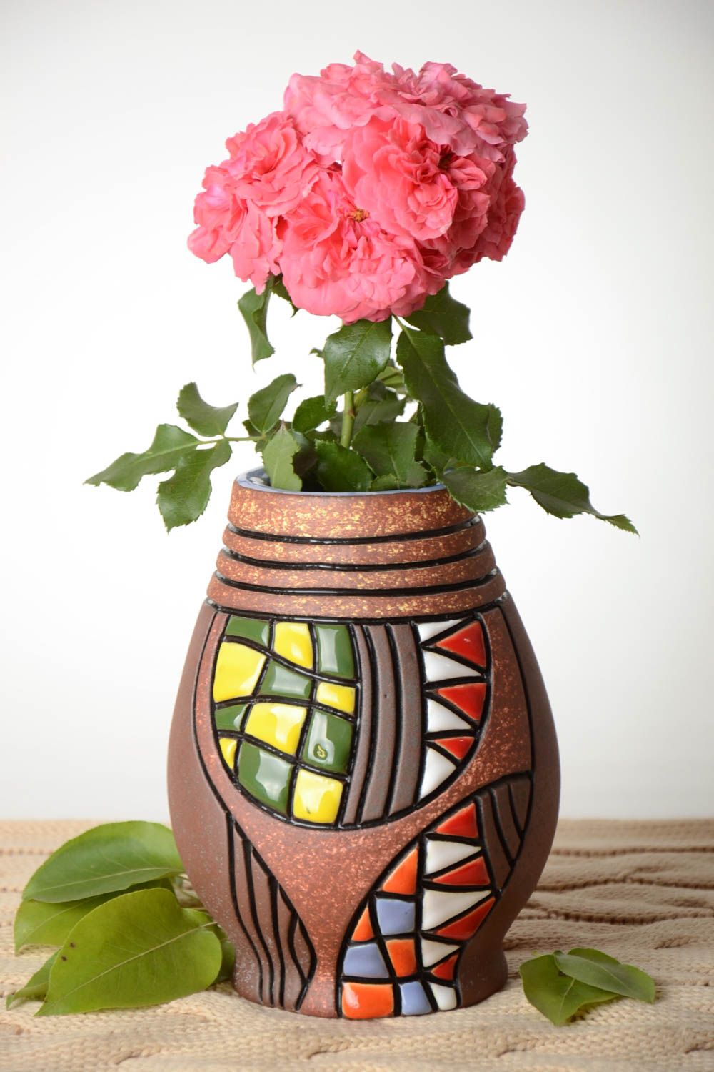 Vase à fleurs fait main Vase céramique original multicolore Déco maison photo 1