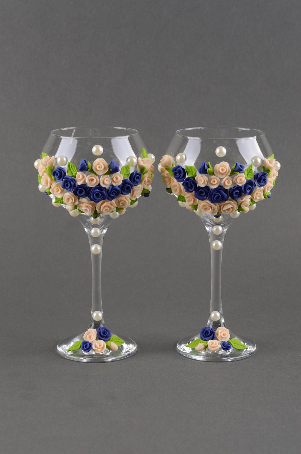 Coupes à champagne fait main Vaisselle en verre avec fleurs Idée cadeau 2 pcs photo 2
