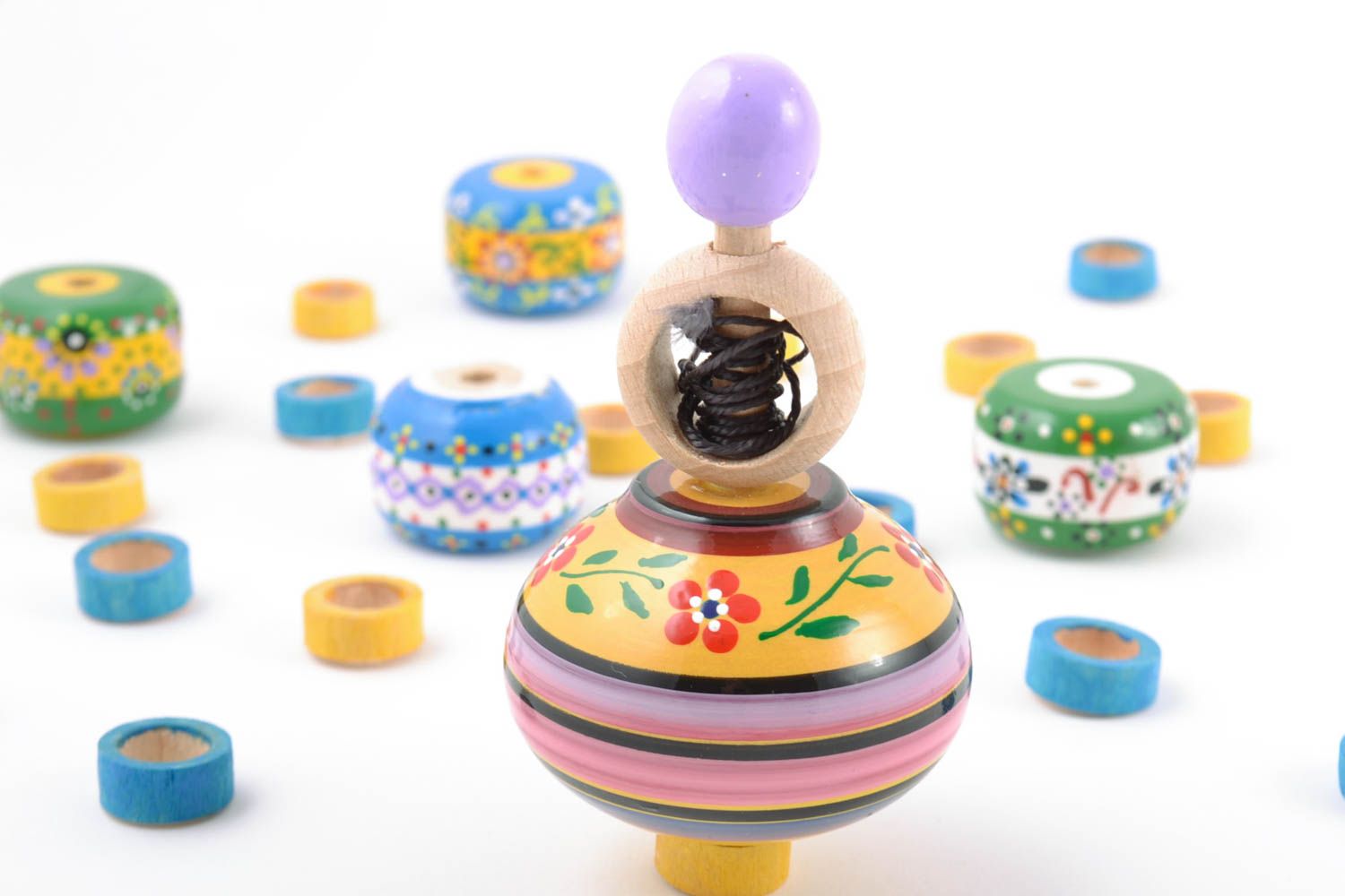 Children's handmade painted wooden spinning top educational toy photo 1