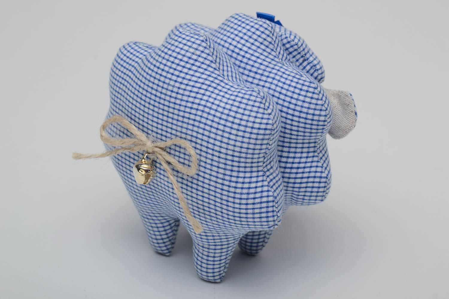 Handmade checkered linen fabric soft toy for children and interior photo 4
