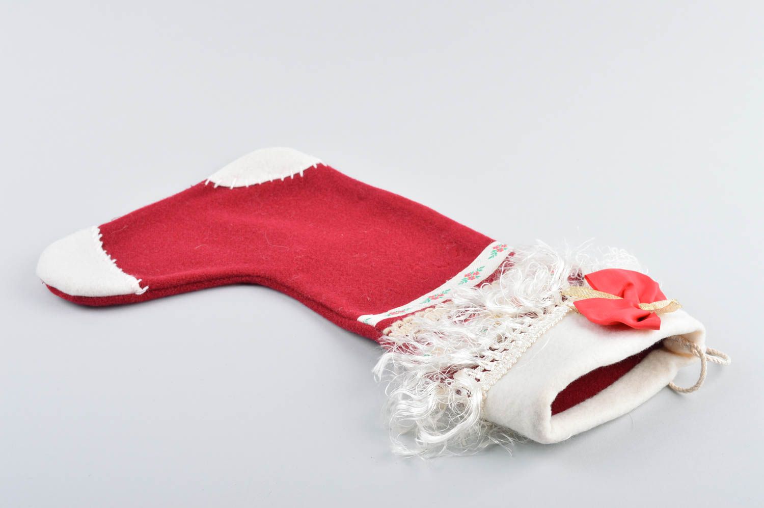 Chaussette Noël faite main Déco Noël rubans rouge tissu Décoration à suspendre photo 5