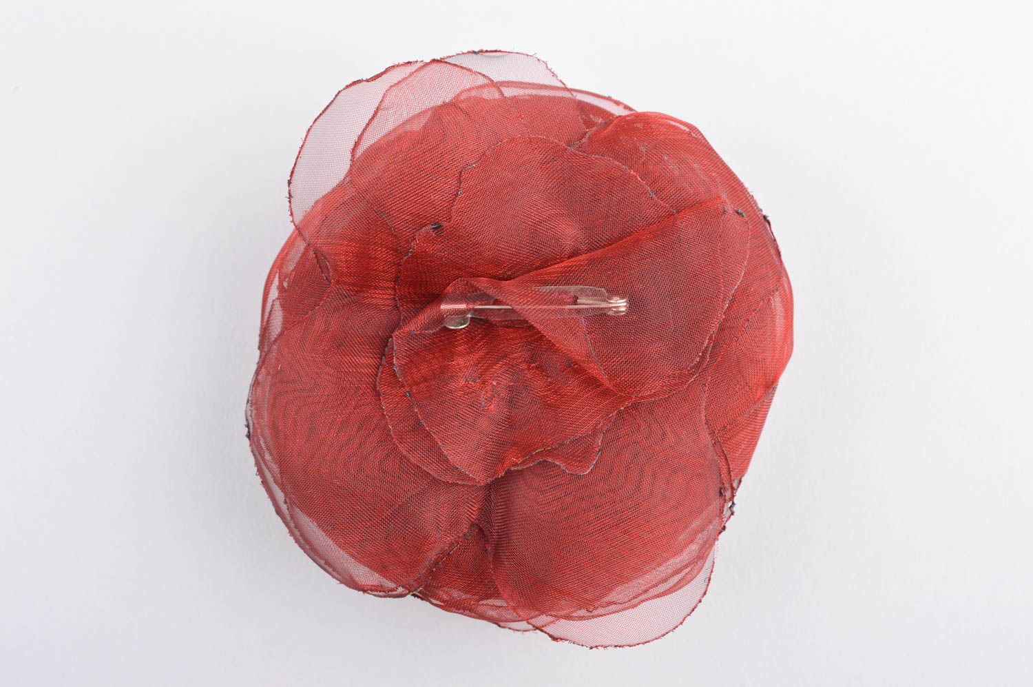 Broche textile Bijou fait main fleur rouge foncée stylé grand Accessoire femme photo 4