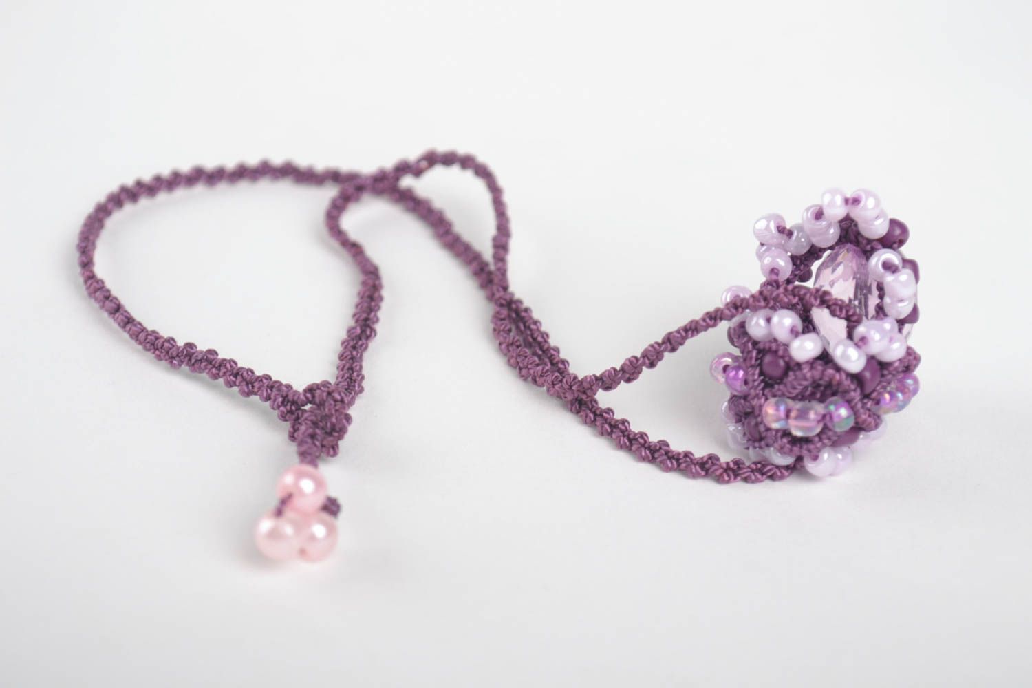 Handmade textile pendant unusual jewelry set beaded ring cute accessories photo 4