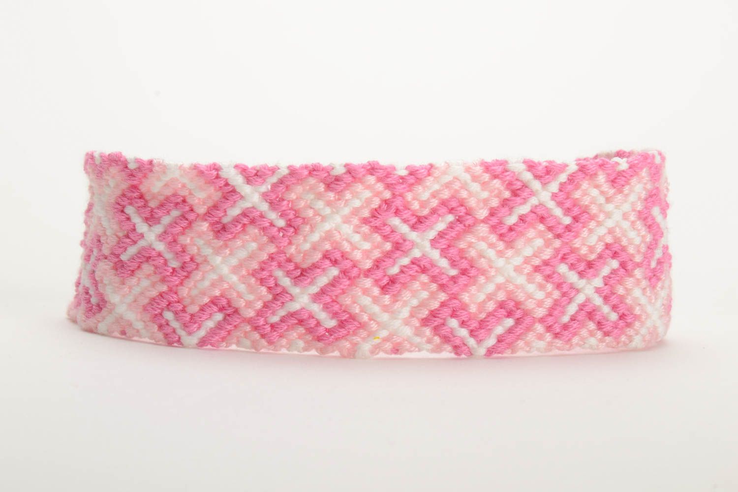 Handmade multicolored woven friendship bracelet pink and white present for girl photo 3