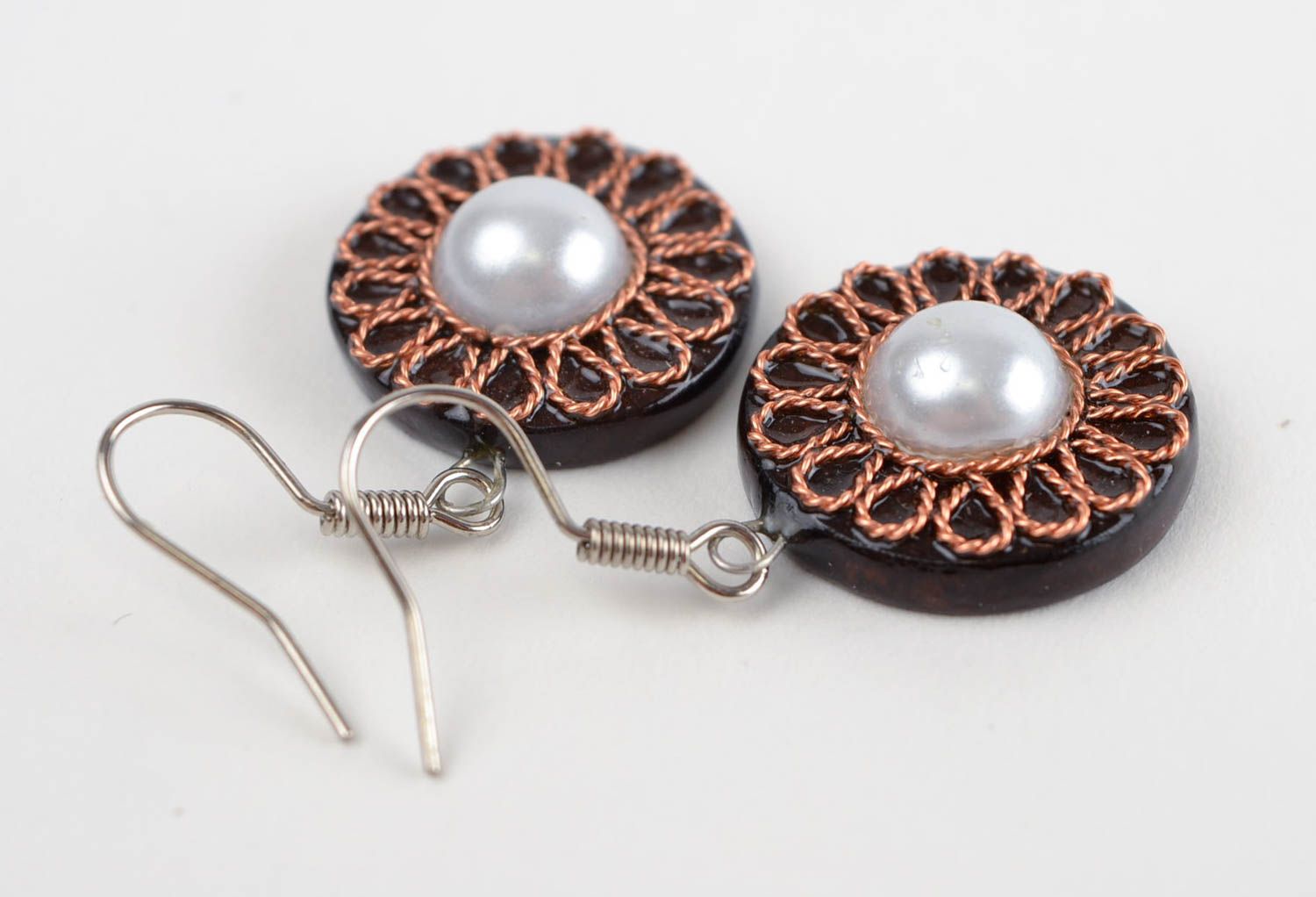 Handmade Holz Ohrringe Damen Schmuck Accessoires für Frauen mit Kupfer originell foto 4