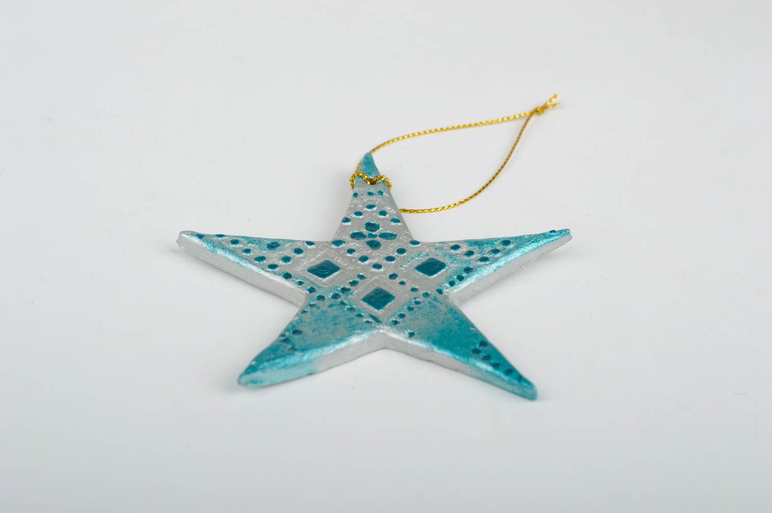 Игрушка на елку хэнд мэйд декор для дома игрушка из глины Голубая звезда фото 3
