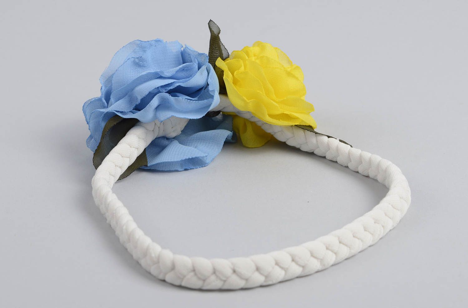 Blau gelbes Blumen Haarband handmade Designer Schmuck Accessoire für Haare foto 3