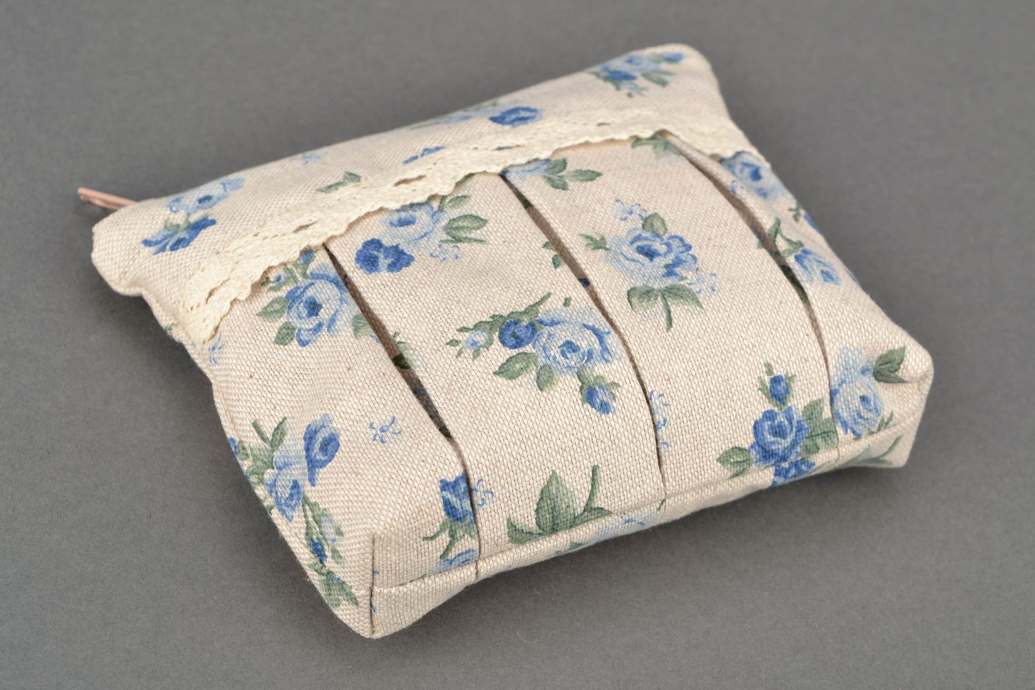 Trousse de beauté artisanale de tissu faite main Rose bleue photo 5