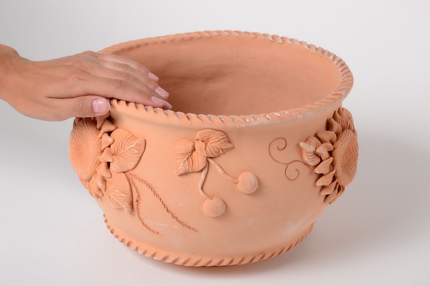 Pot de fleurs en céramique 2.5 litre fait main grand brun décoration maison photo 5