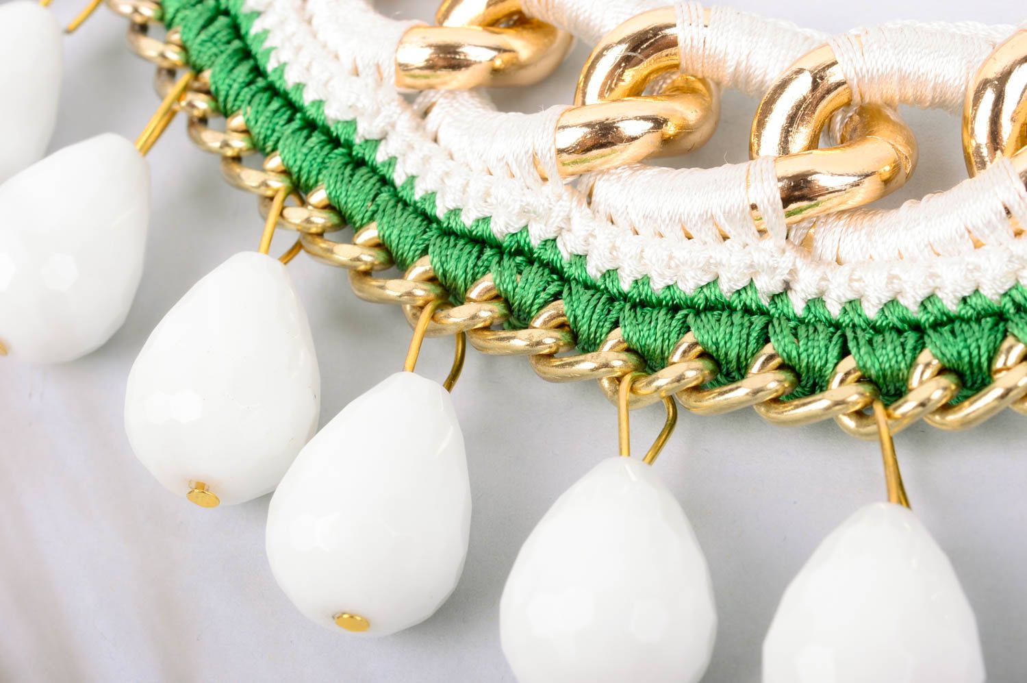 Handmade Damen Collier Modeschmuck Halskette Geschenk für Frauen weiß grün foto 2
