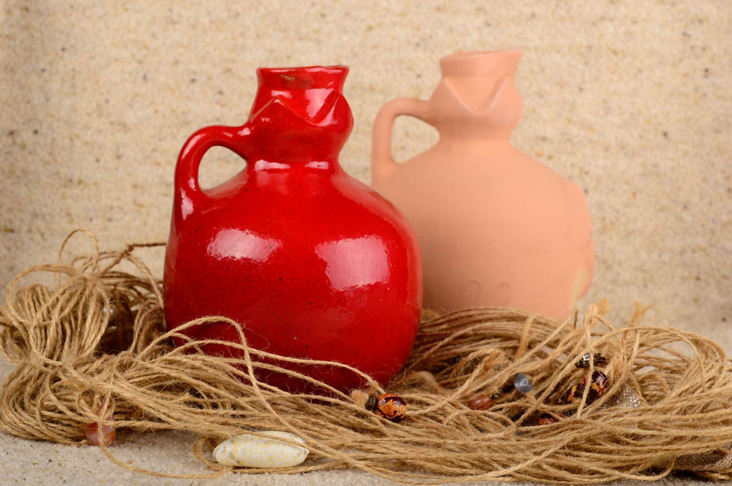 Кувшин керамический красный ваза ручной работы декор для дома оригинальный фото 5