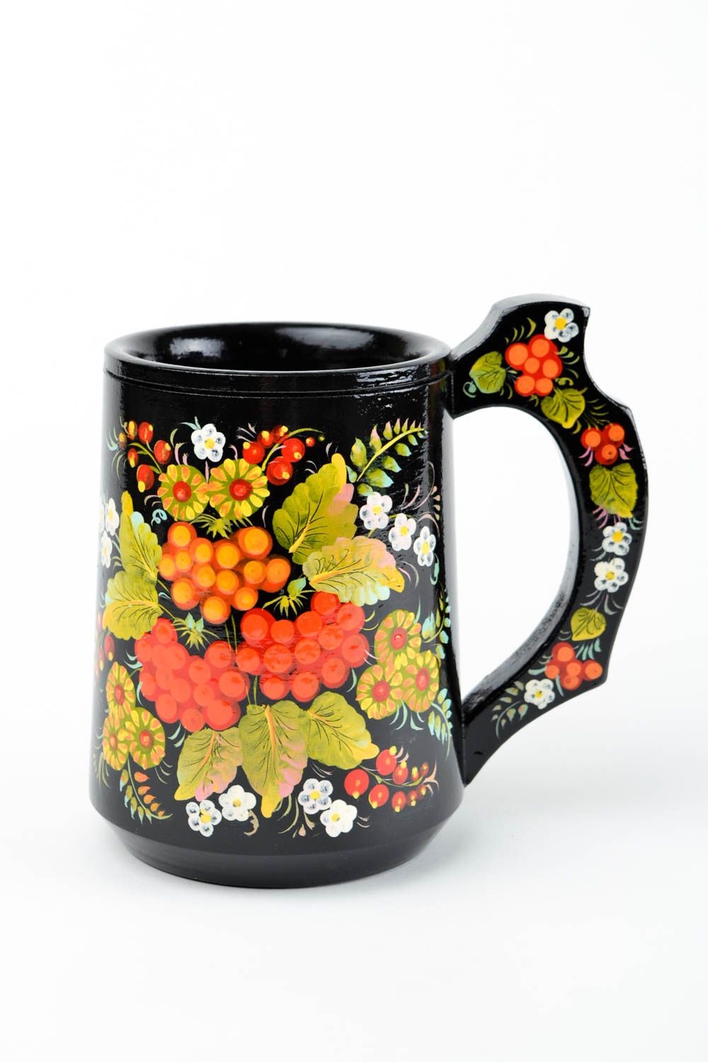 Tasse bois faite main Mug original noir motif fleur Vaisselle en bois décorative photo 4