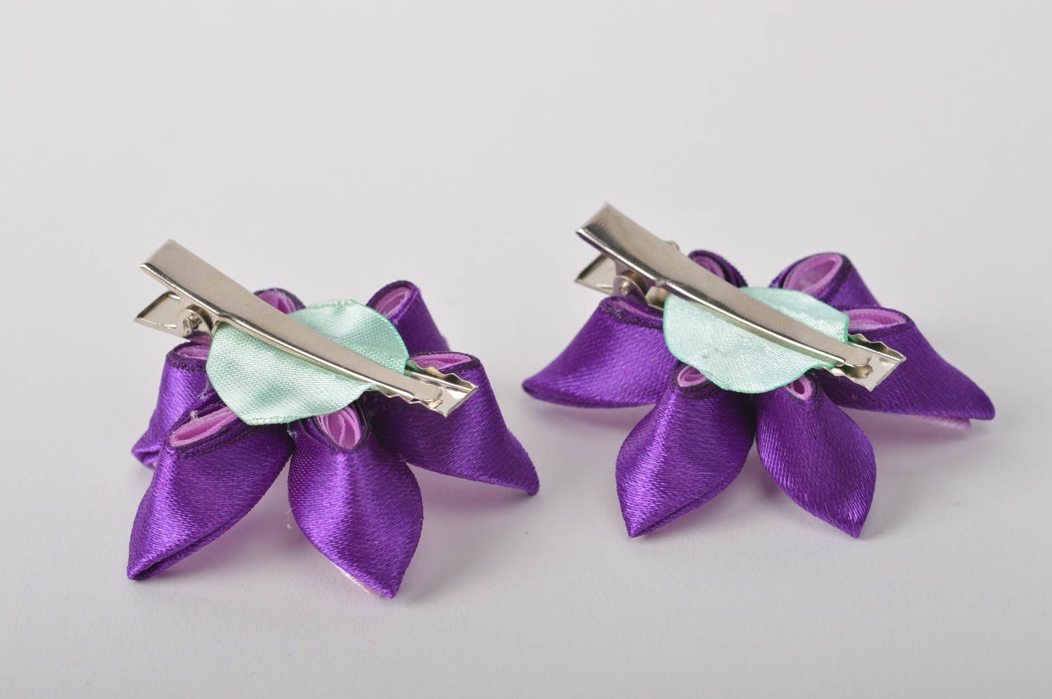 Аксессуары для волос ручной работы заколки канзаши детские украшения фиолетовые фото 4