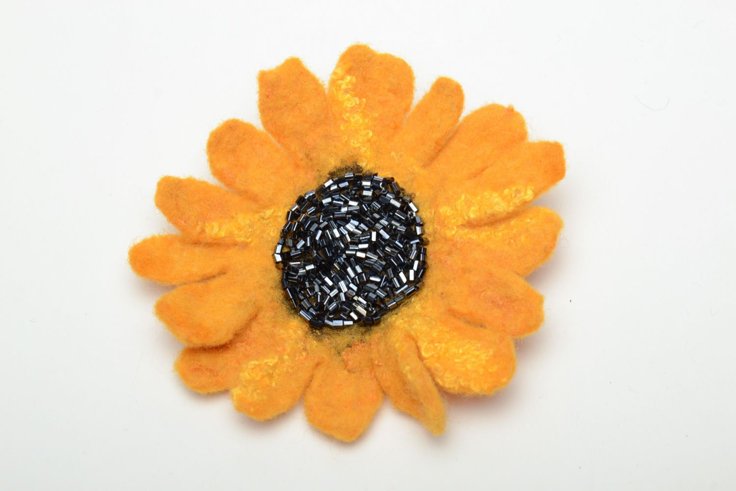 Bright felted wool brooch Sunflower photo 3