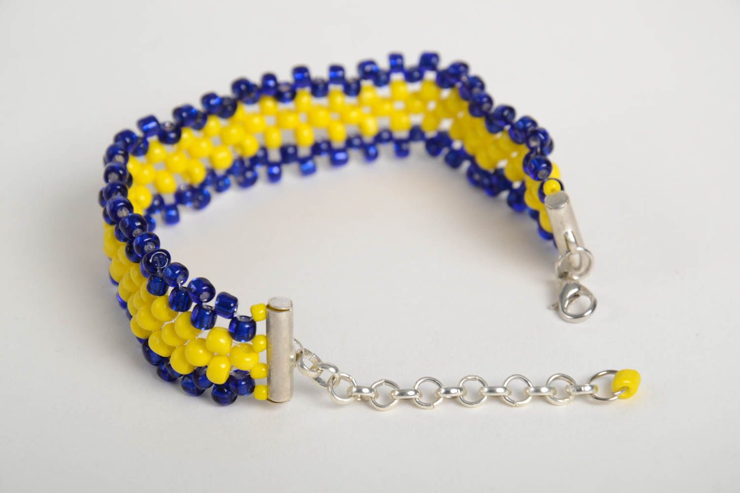 Dark blue and yellow beads line bracelet for girls photo 4