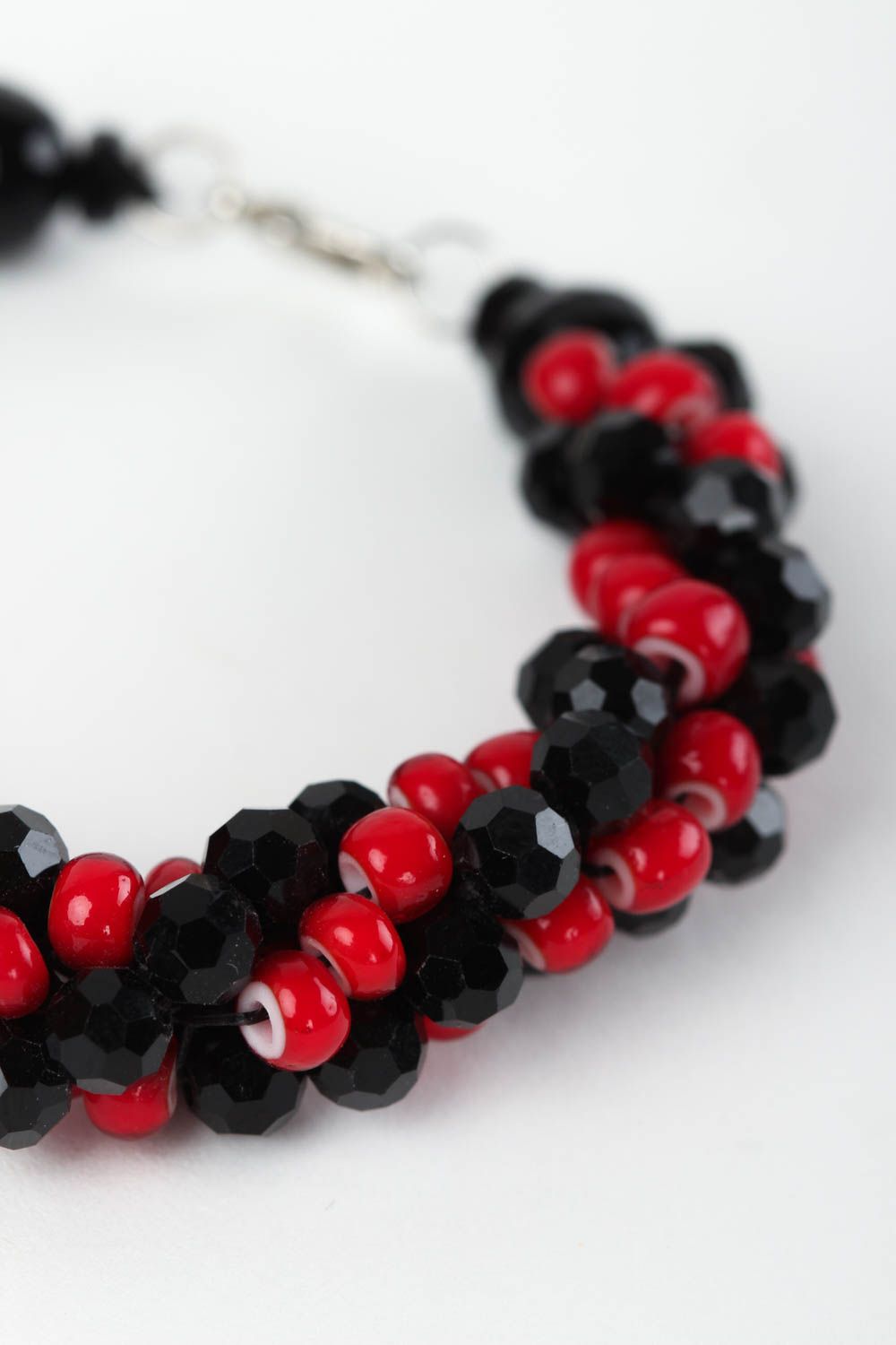 Black and red beads wide cord adjustable bracelet for women photo 4