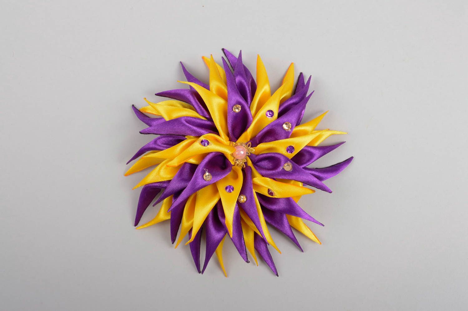 Accessoire für Mädchen Blume Haarspange handgemachter Schmuck violett gelb foto 5