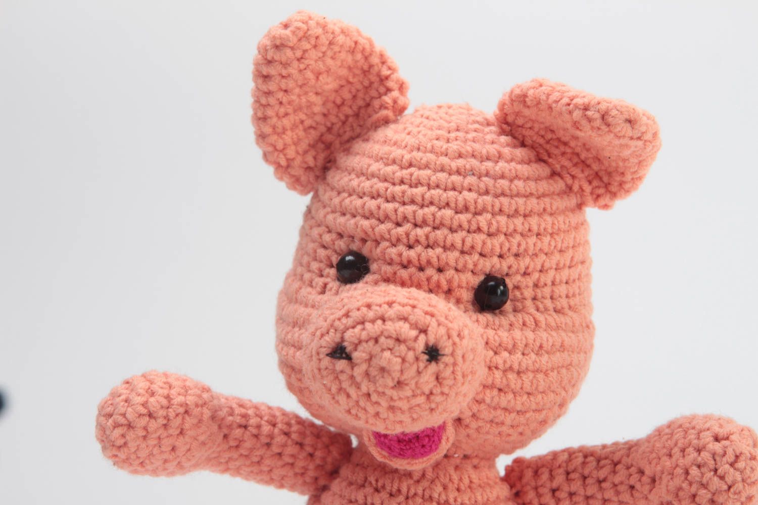 Peluche cochon fait main Jouet enfant Cadeau original rose tricoté mignon photo 3