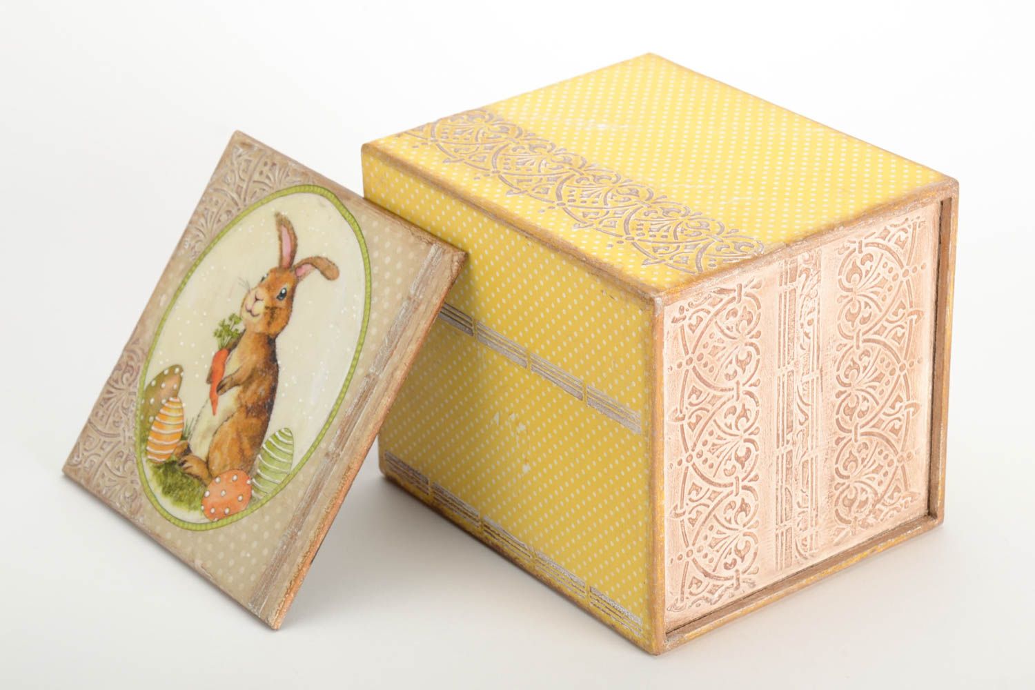 Boîte à bijoux fait main Boite bois Décoration maison serviettage lapin photo 3