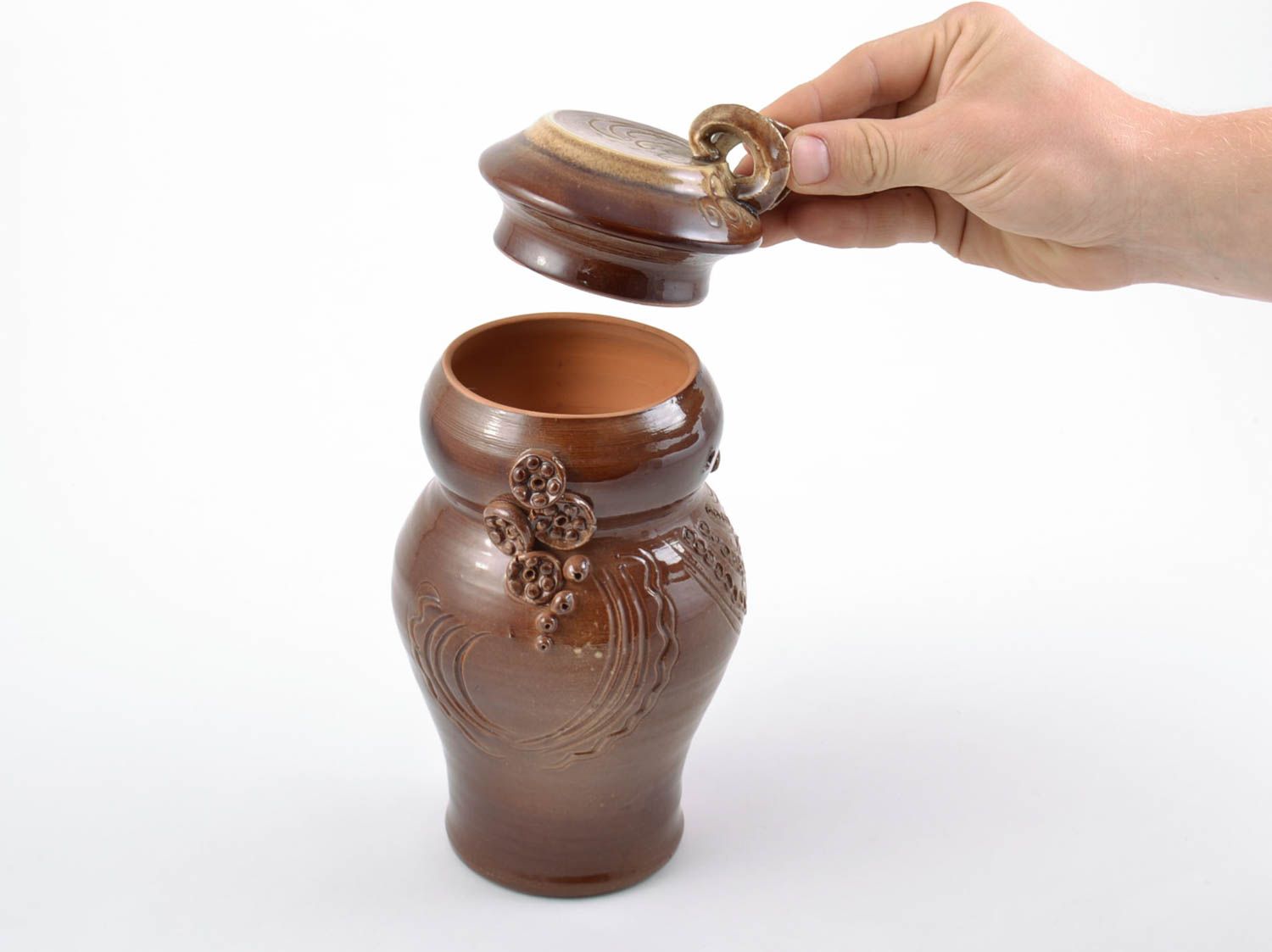 Keramik Dose für lose Produkte Braun mit Glasur Ton Behälter handmade 1.2 l foto 5