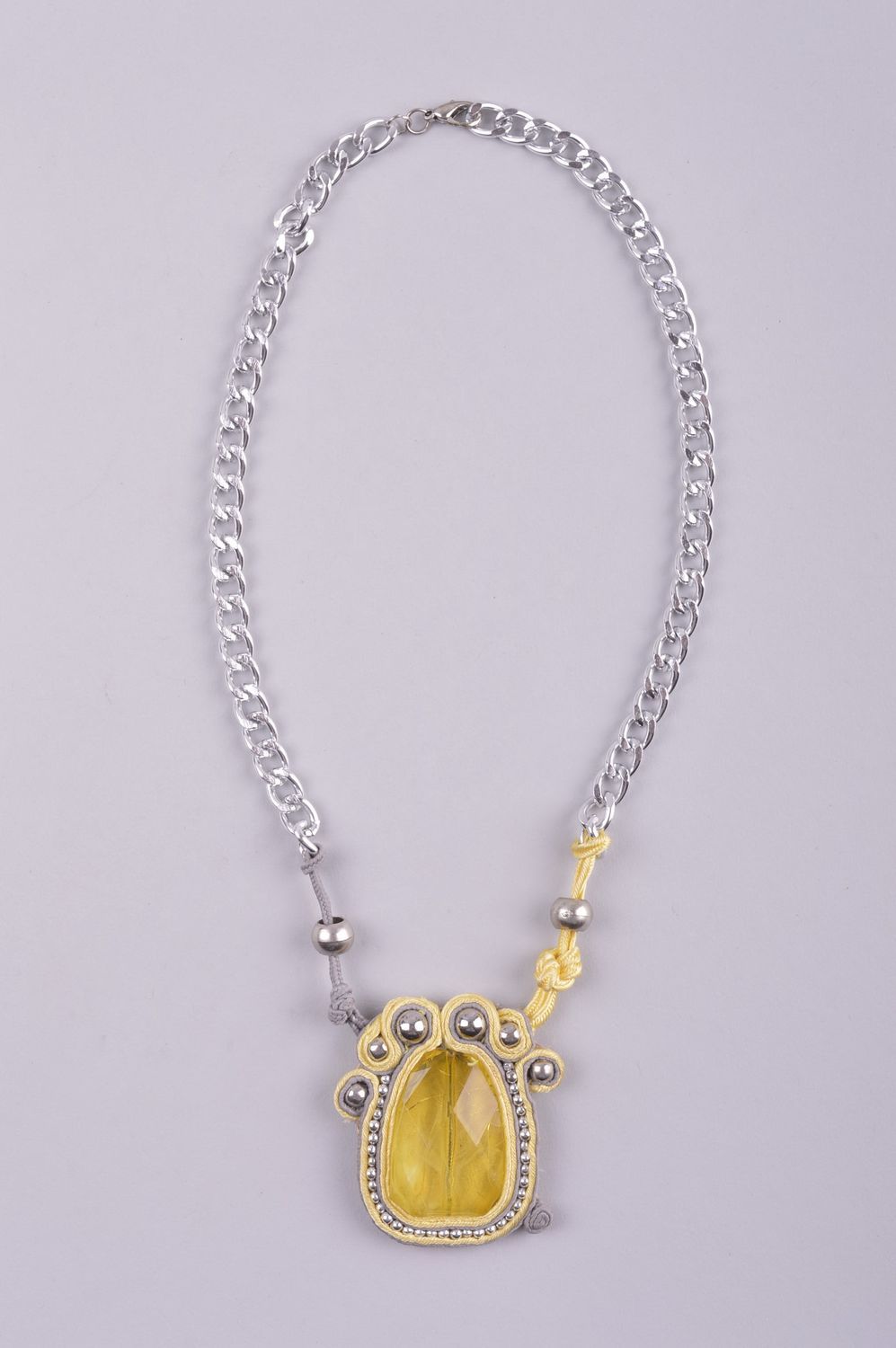 Unusual handmade beaded pendant textile necklace fashion neck accessories photo 2