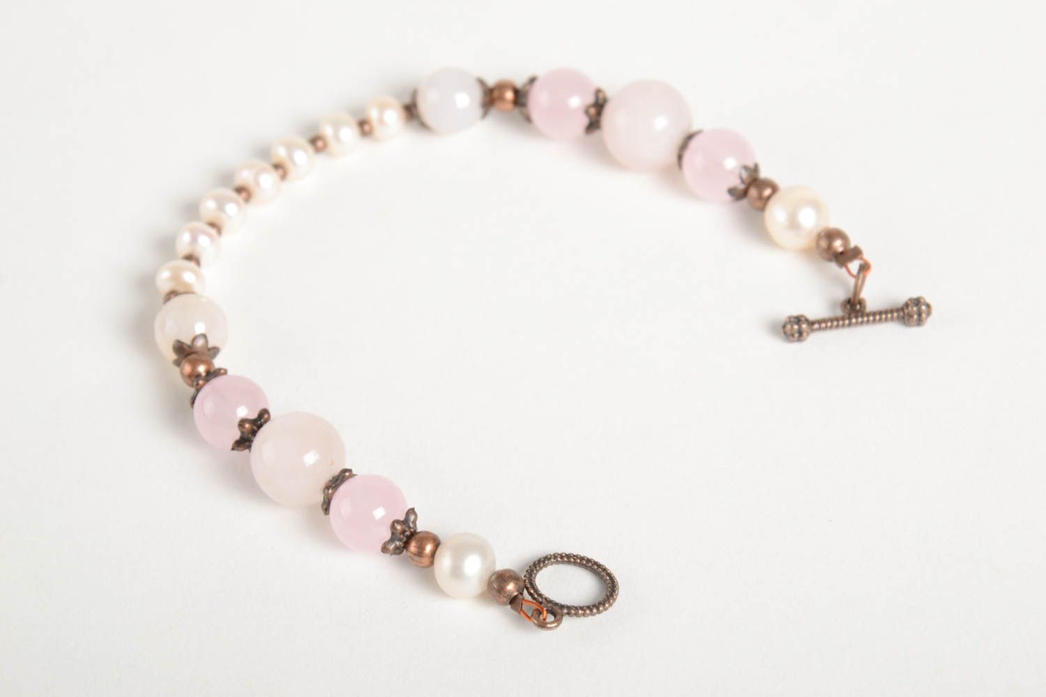 Bracelet pierres naturelles Bijou fait main quartz rose perles Accessoire femme photo 3