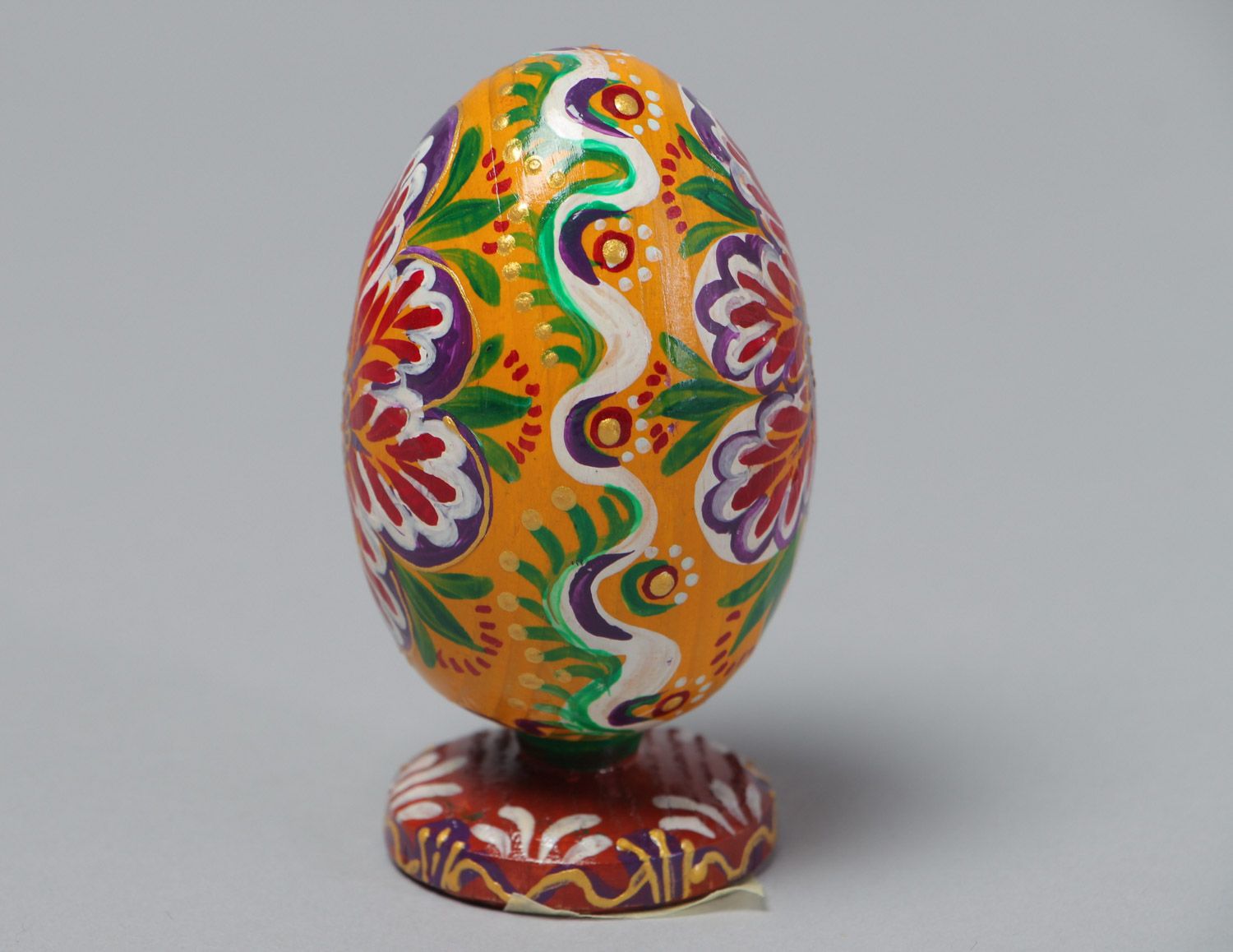 Деревянное яйцо расписное лакированное на подставке ручной работы Цветущая жизнь фото 2