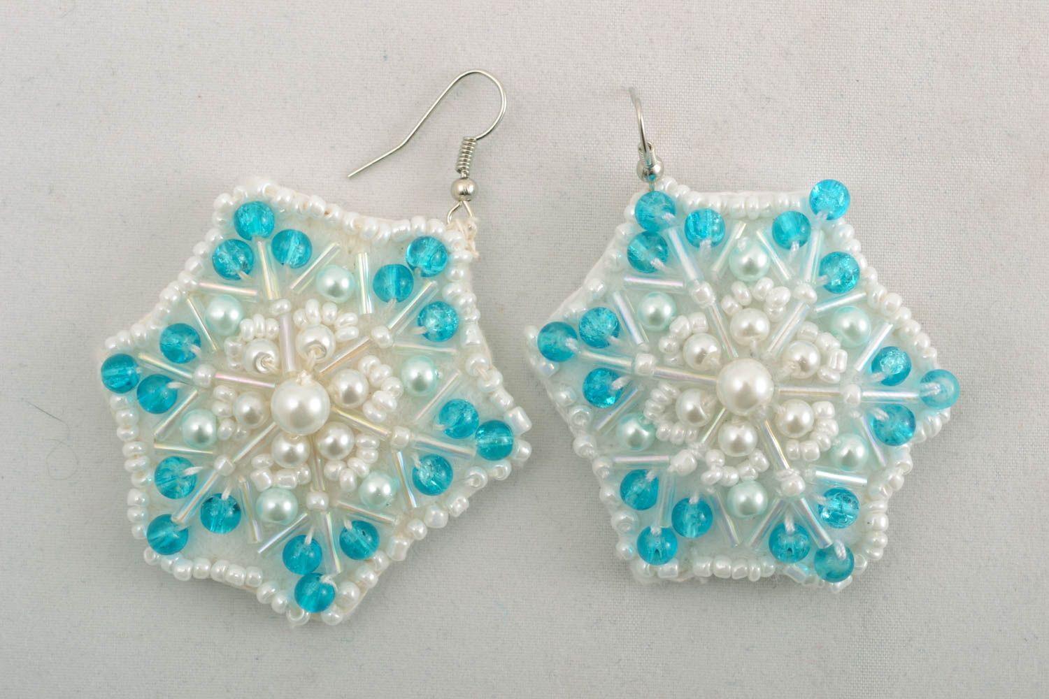 Beaded earrings Snowflakes photo 3