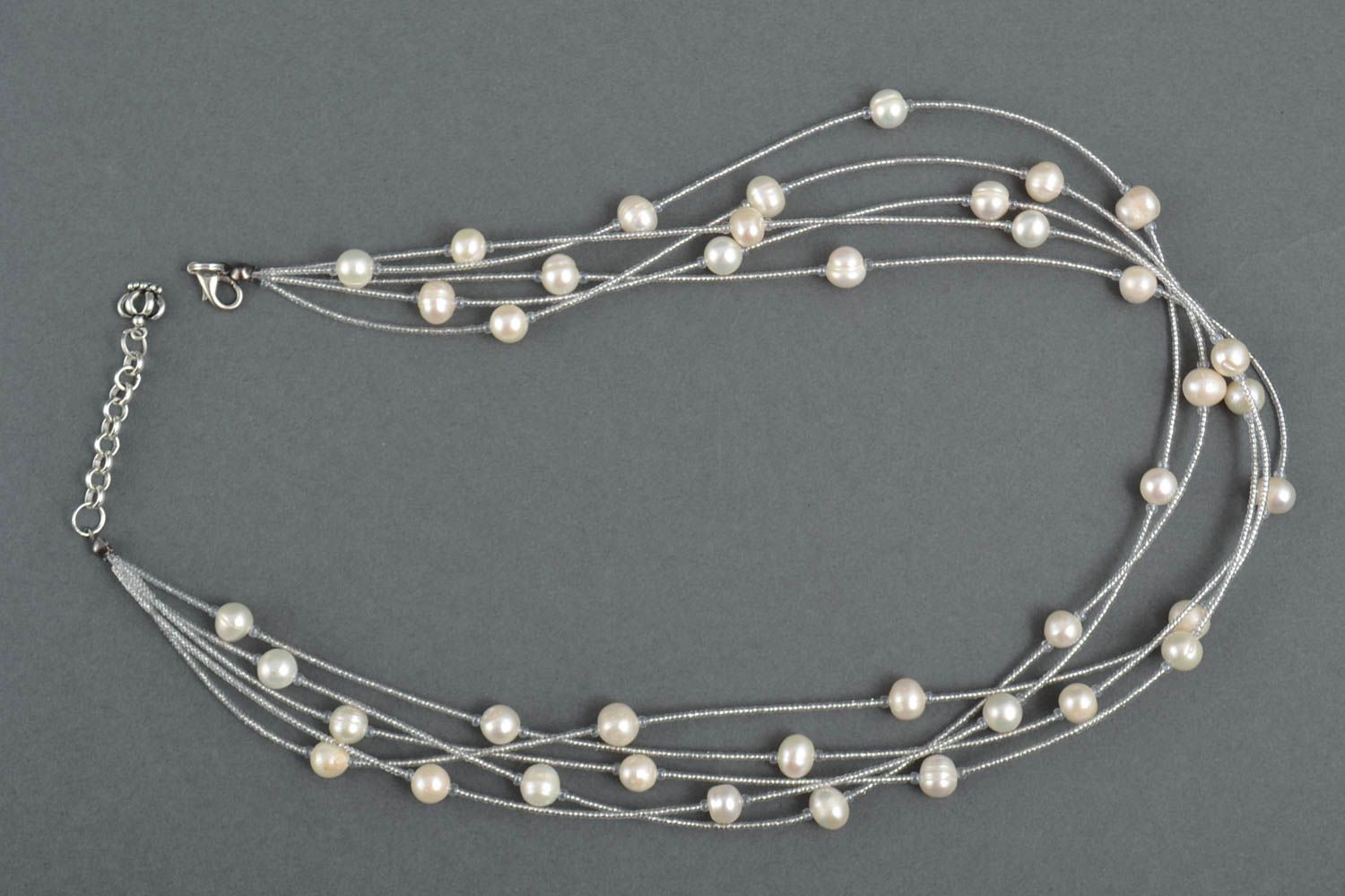 Handmade Perlen Collier Schmuck Halskette Accessoire für Frauen schön weiß foto 4