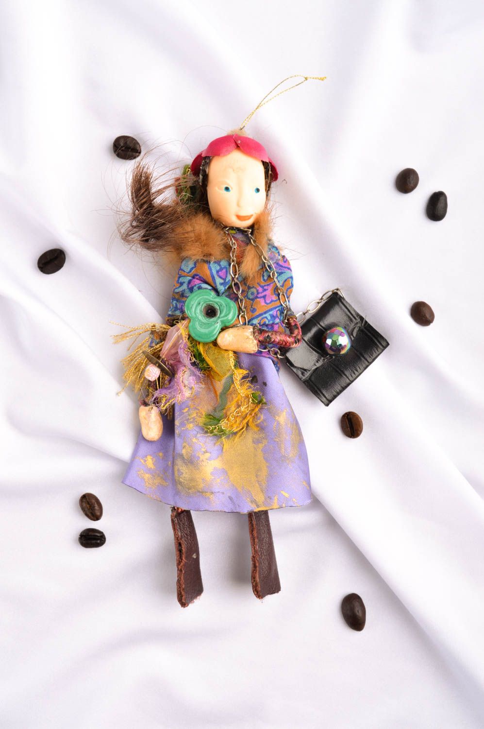 Кукла хенд мейд кукла для интерьера с сумочкой коллекционная кукла необычная фото 1
