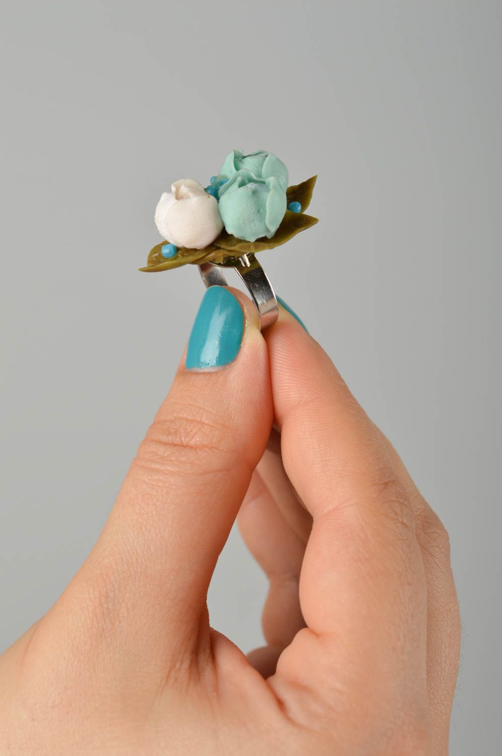 Unusual handmade flower ring plastic ring for girls polymer clay ideas photo 2