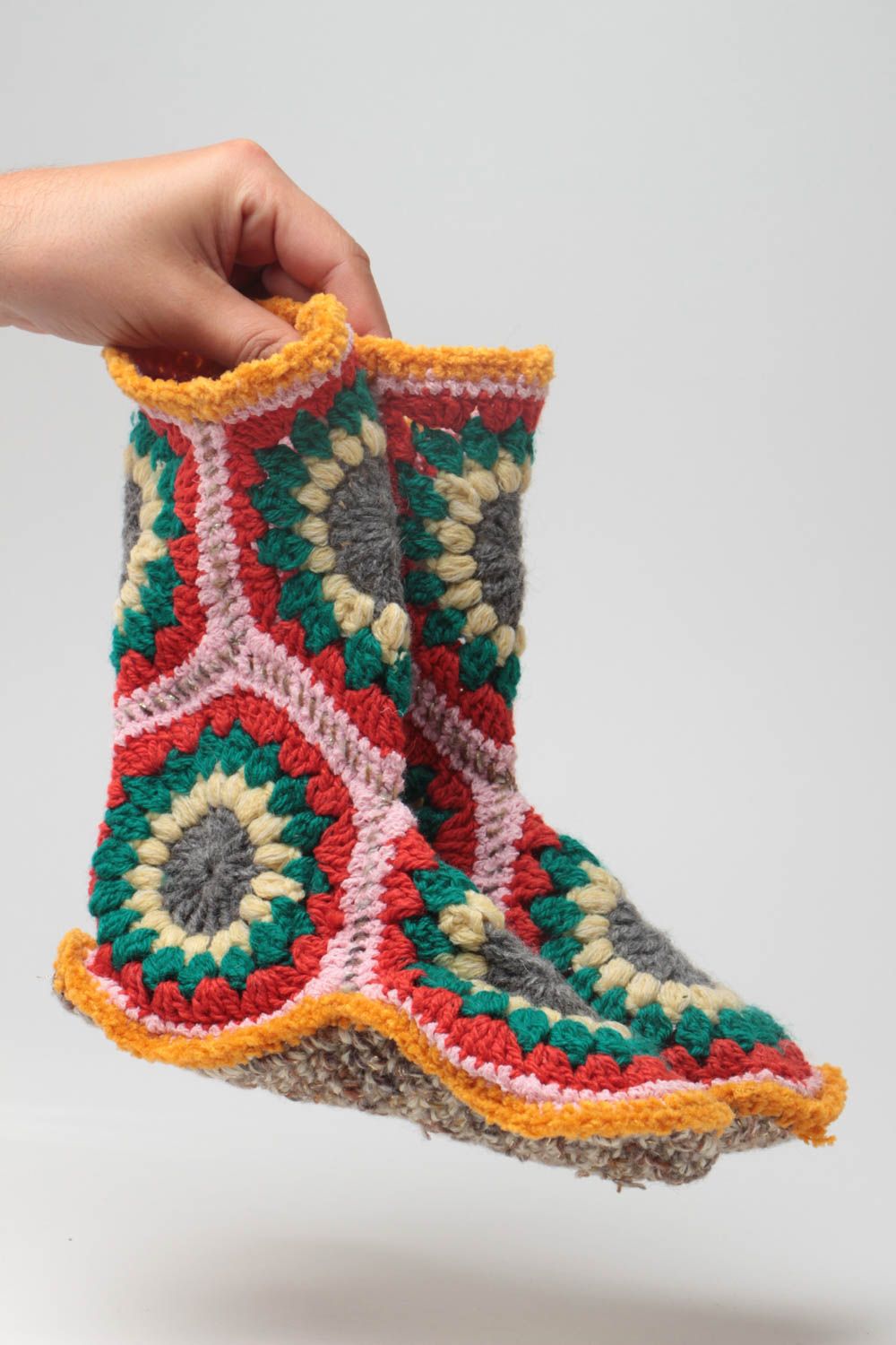 Crochet boots socks handmade colorful comfortable home slippers for winter photo 5
