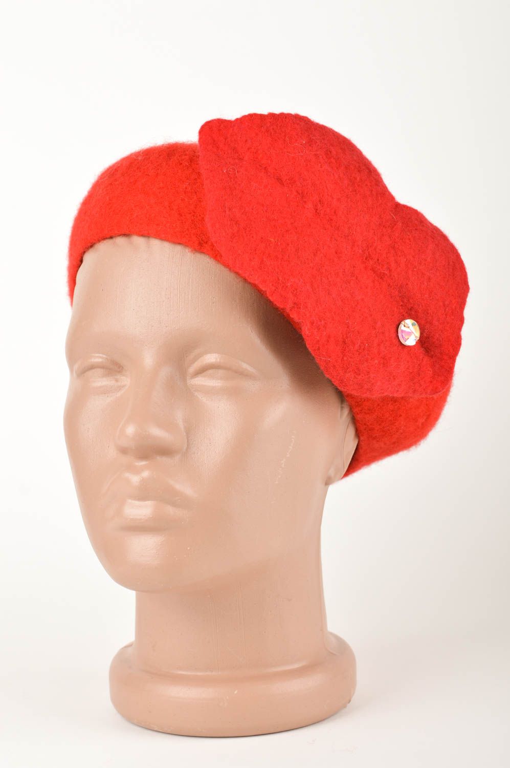 Béret femme fait main Bonnet laine Vêtement femme design de créateur rouge photo 1