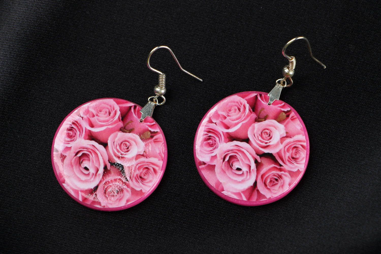 Earrings made of polymer clay Roses photo 1