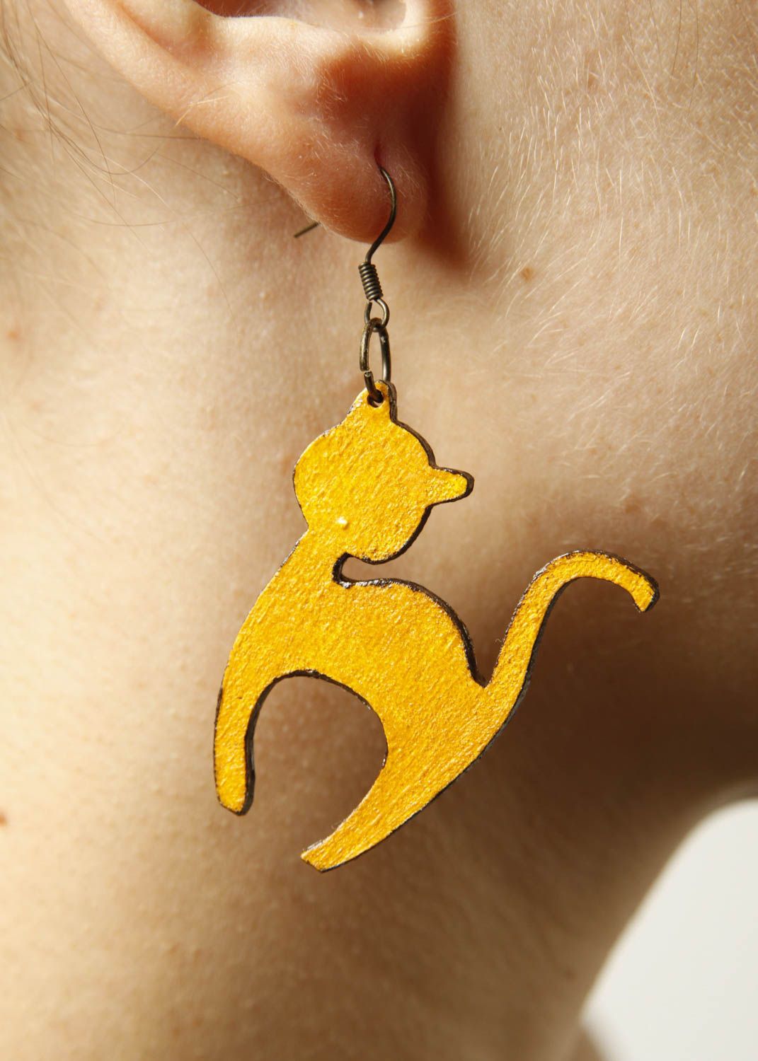 Holz Ohrringe handgefertigt Damen Schmuck Ohrringe Katze ausgefallen schön  foto 2