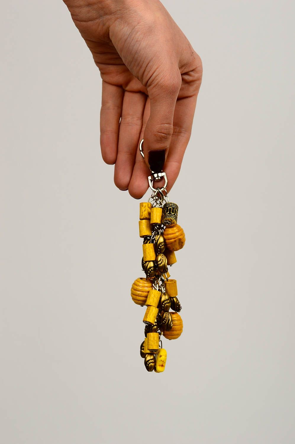 Porte-clés jaune Accessoire design fait main pierres naturelles Cadeau original photo 1