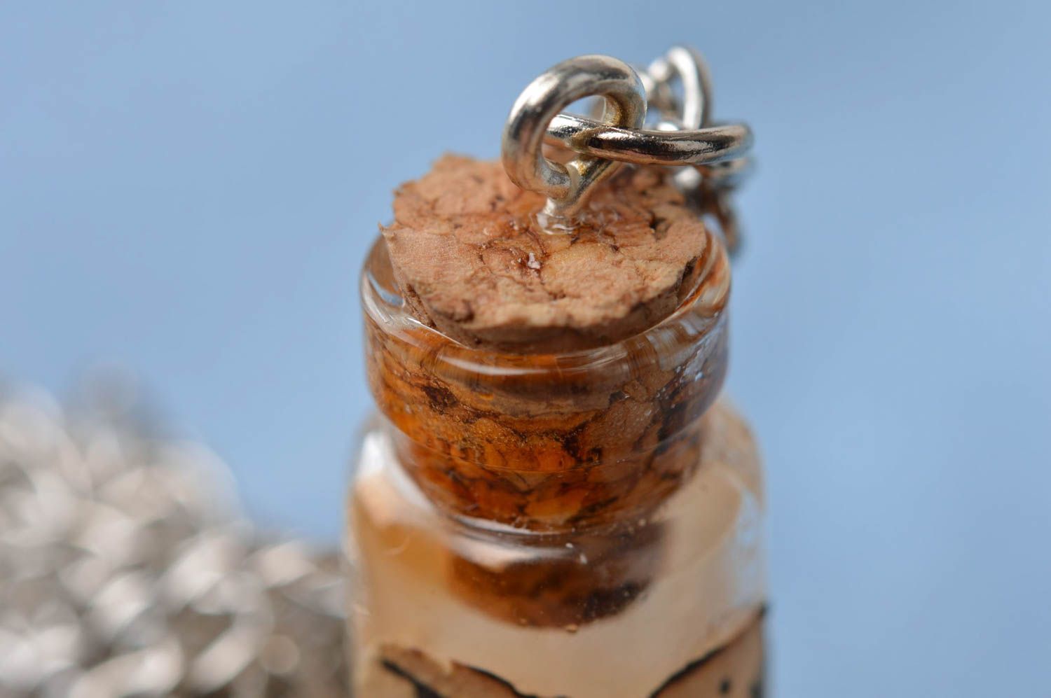 Handmade luminous pendant in shape of glass jar on chain Tears of Phoenix photo 5