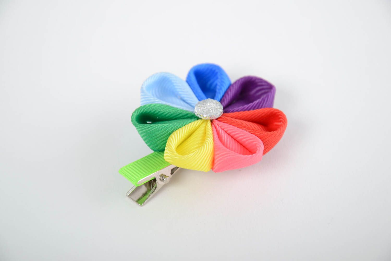 Beautiful bright colorful handmade children's ribbon flower hair clip photo 5