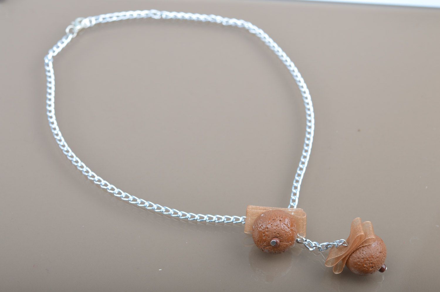 Beautiful designer handmade polymer clay pendant with long chain photo 3