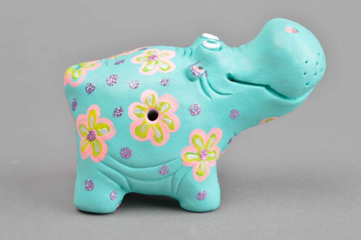 Sifflet jouet fait main Instrument de musique argile Figurine hippopotame  photo 2