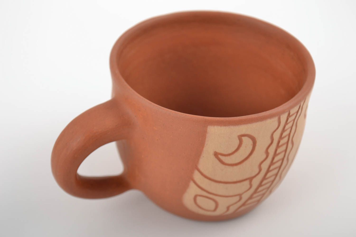 8 oz red clay cup for coffee with cave pattern and handle photo 3