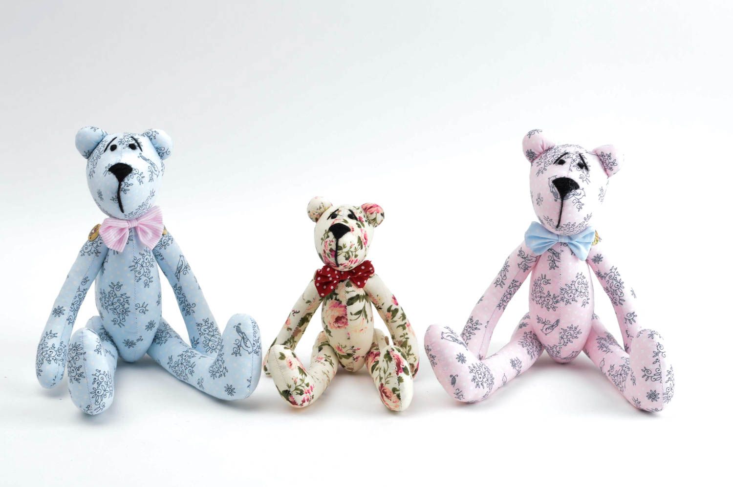 Conjunto de 3 juguetes de tela hechos a mano osos de peluche regalos para niños foto 2