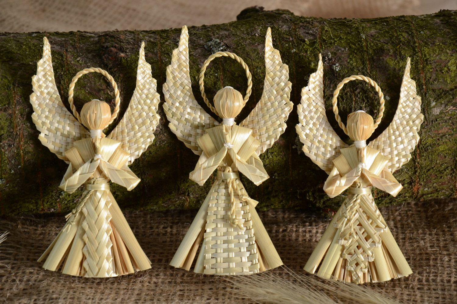 Набор ангелов из соломы 3 шт подвески для дома эко декор ручной работы фото 1