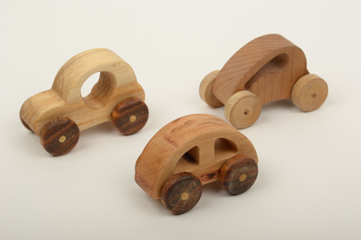Handmade wooden toys set 3 pieces childrens toys wheeled toy wood craft photo 5