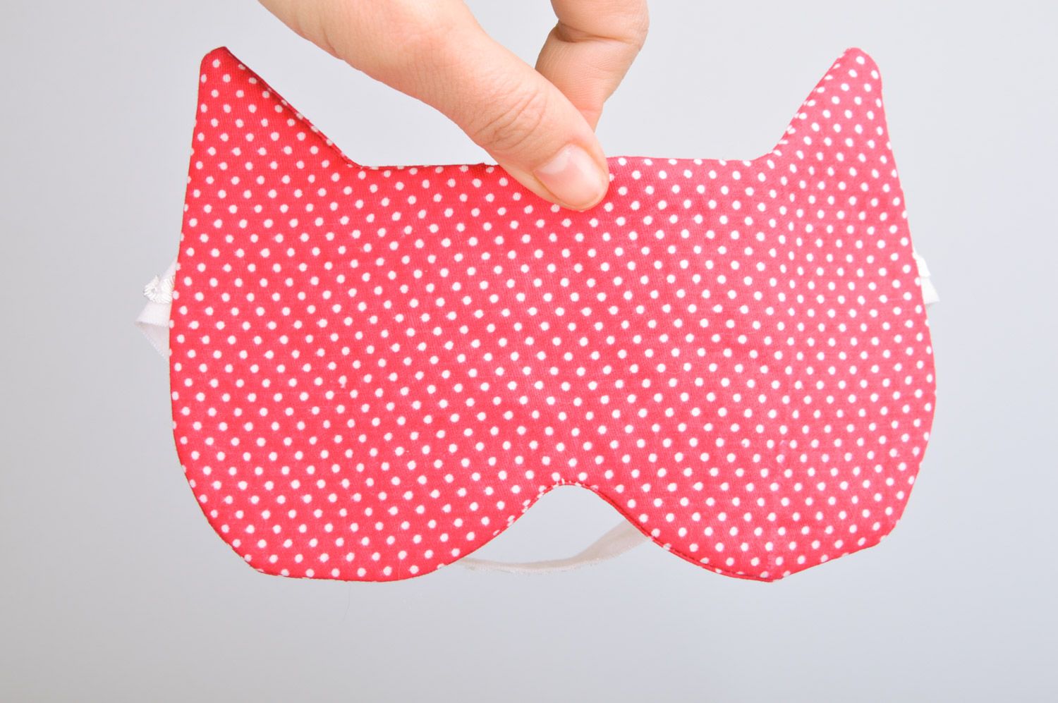 Handmade cute sleep mask sewn of pink polka dot cotton fabric for women photo 3