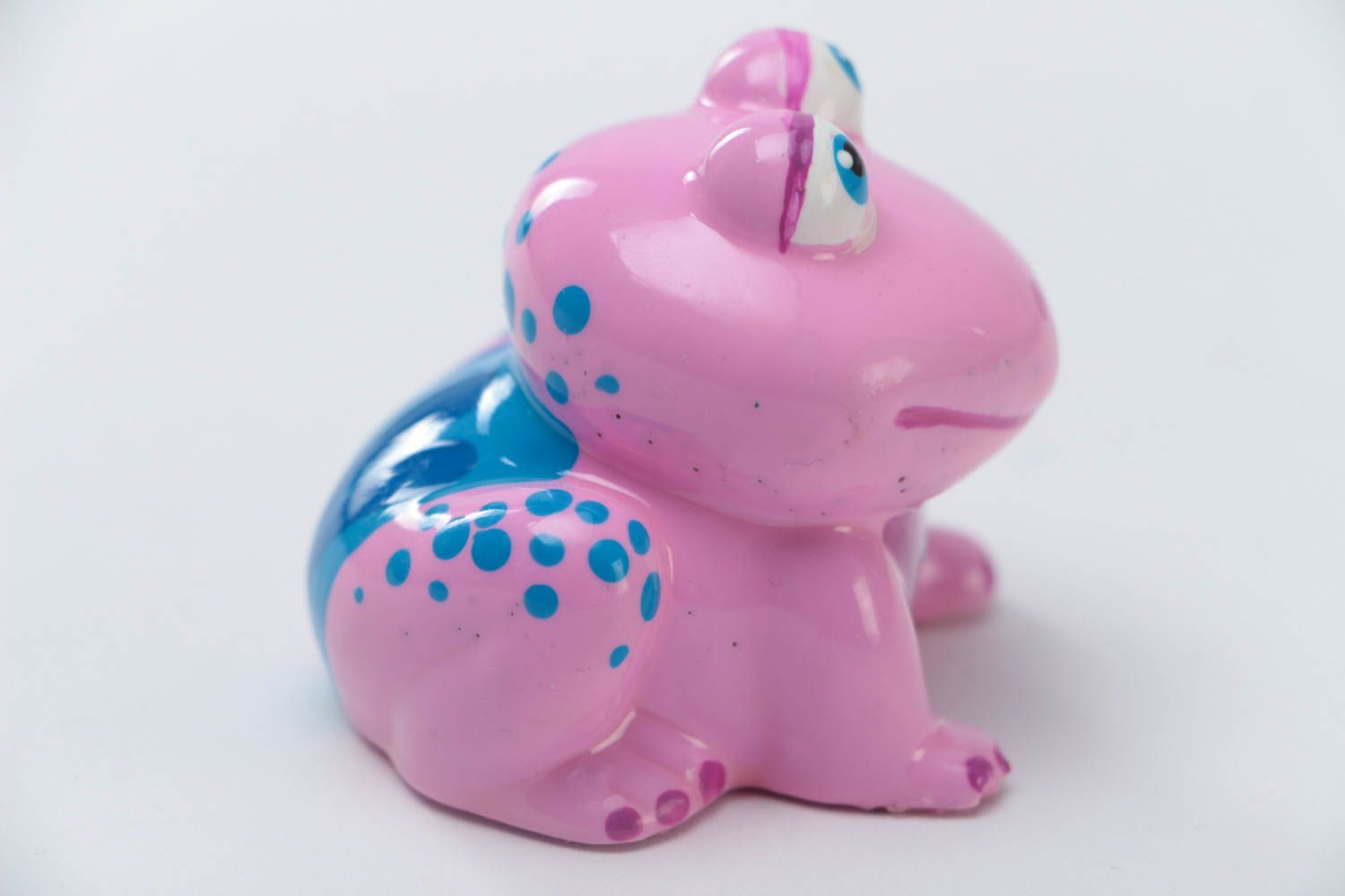 Unusual pink handmade collectible plaster statuette of frog photo 3