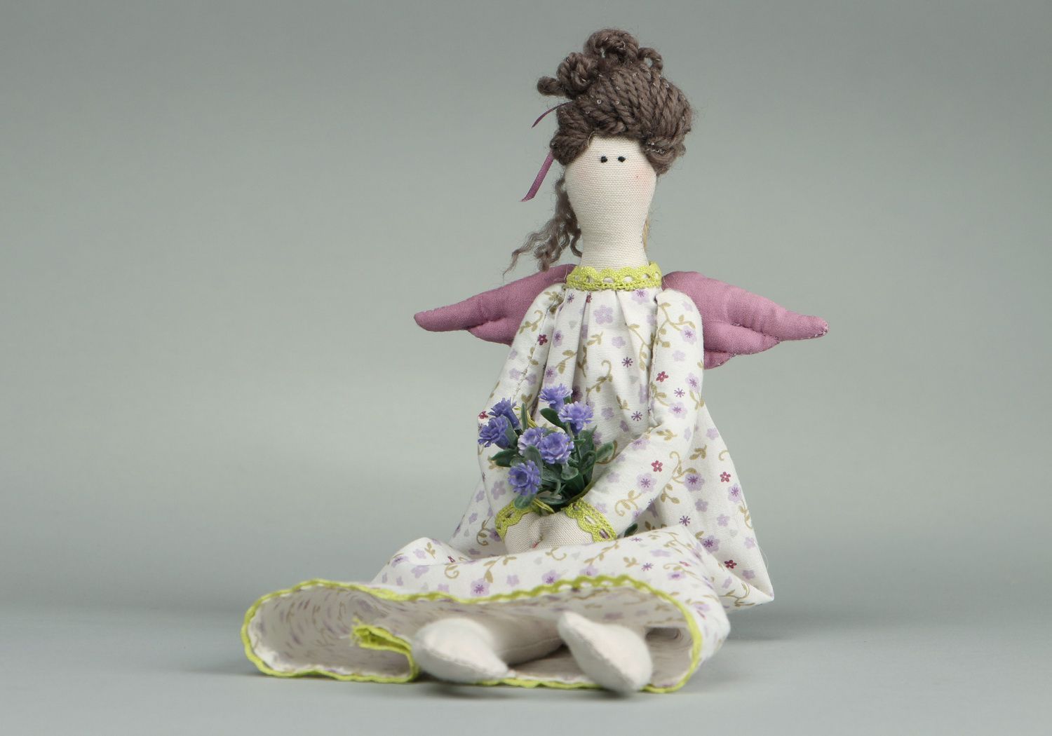Handmade Designer Puppe Stoff Spielzeug schöne Puppe mit Flügeln und Blumen foto 2