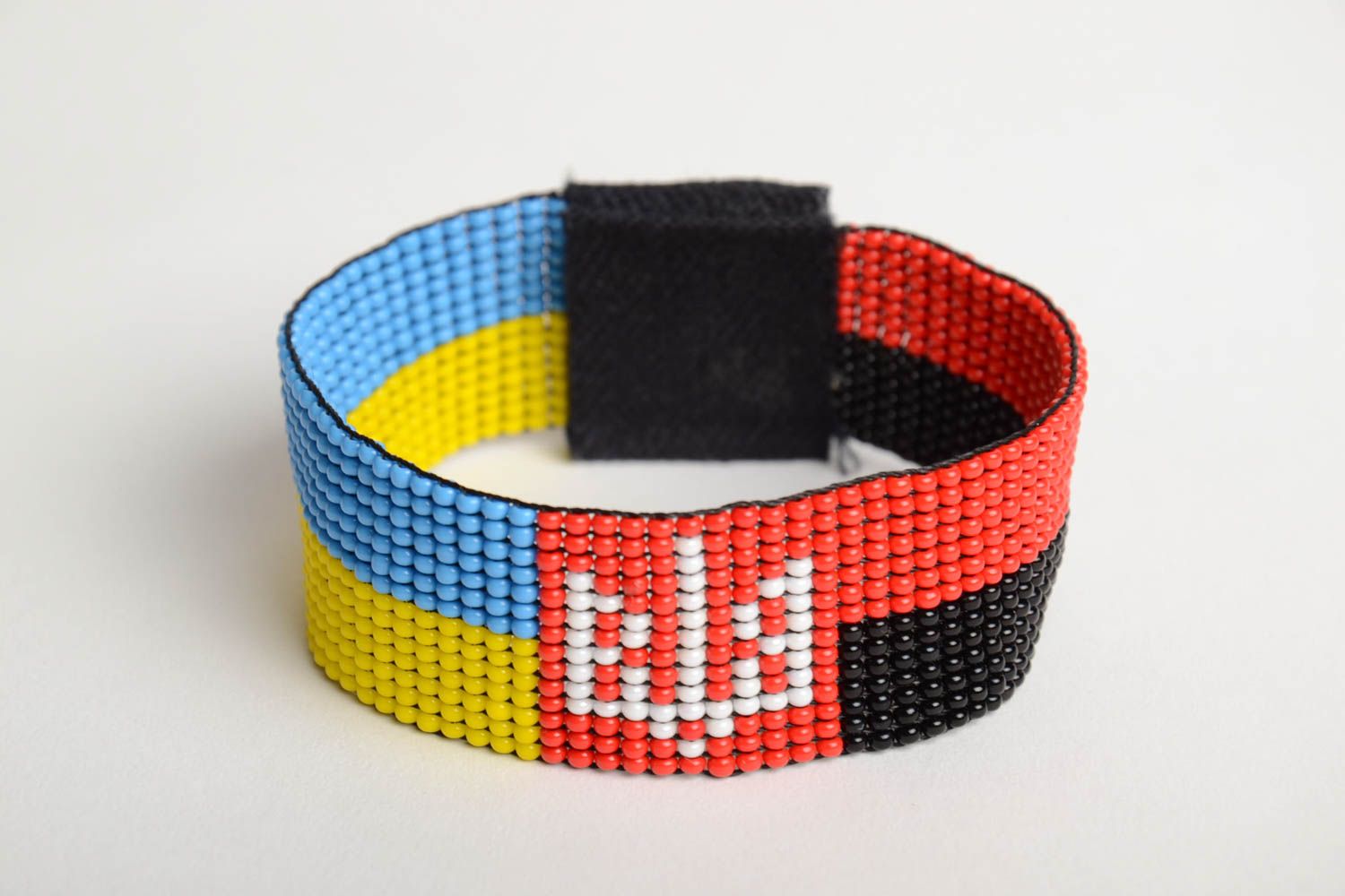 Handmade black and red yellow and blue bead woven flat wrist bracelet unisex photo 3