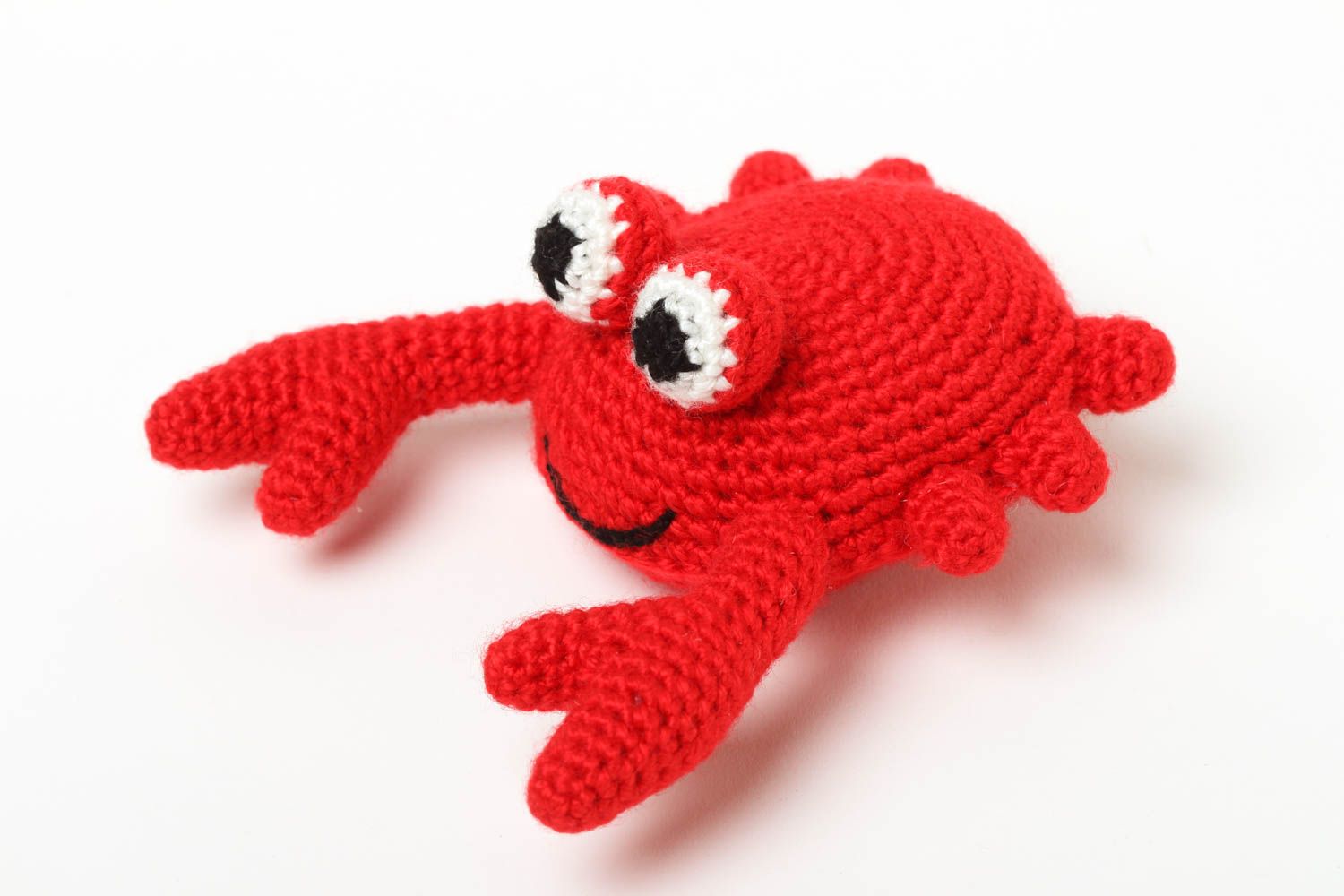 Hochet bébé fait main Jouet éveil Cadeau enfant tricot coton crabe rouge  photo 3